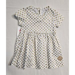 Smiling Button Boutique Girls Dress 2 T White Gold Dots NEW